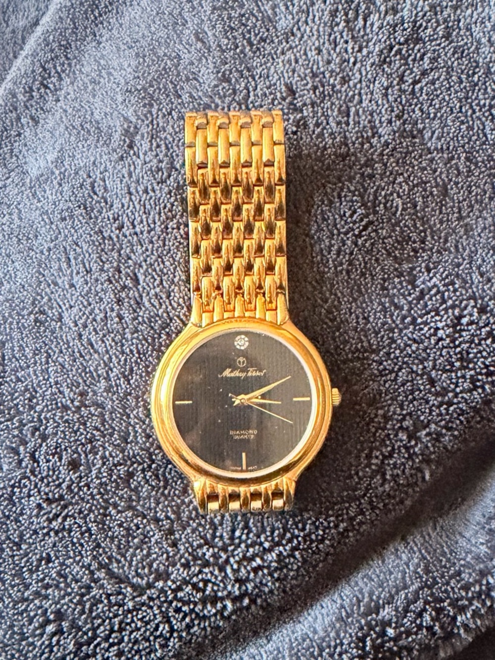 Vintage Mathey-Tissot Gold-Tone Bracelet Watch with Black Dial